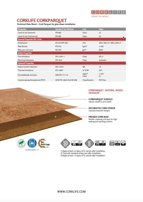 Corklife - Technical Information Corkparquet